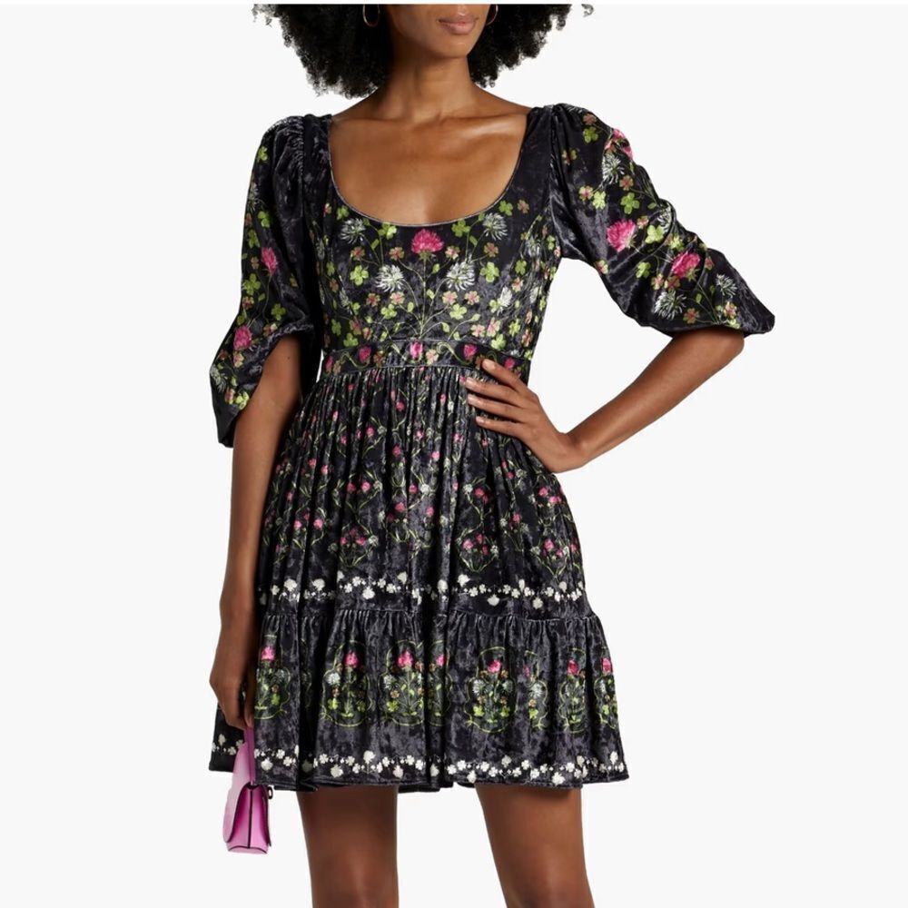 NWT AGUA BY AGUA BENDITA Delirio Trebol floral-print velvet mini dress